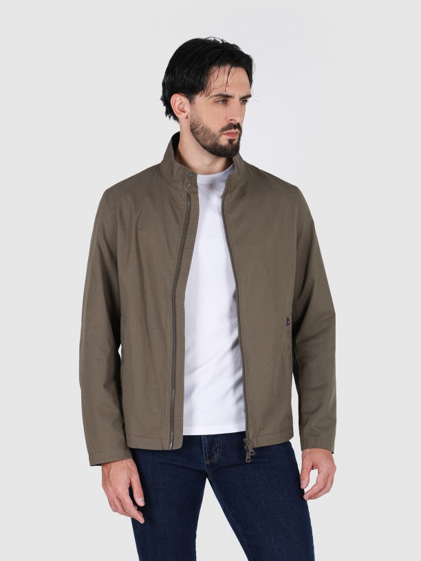 Plain cotton jacket with stand-up collar