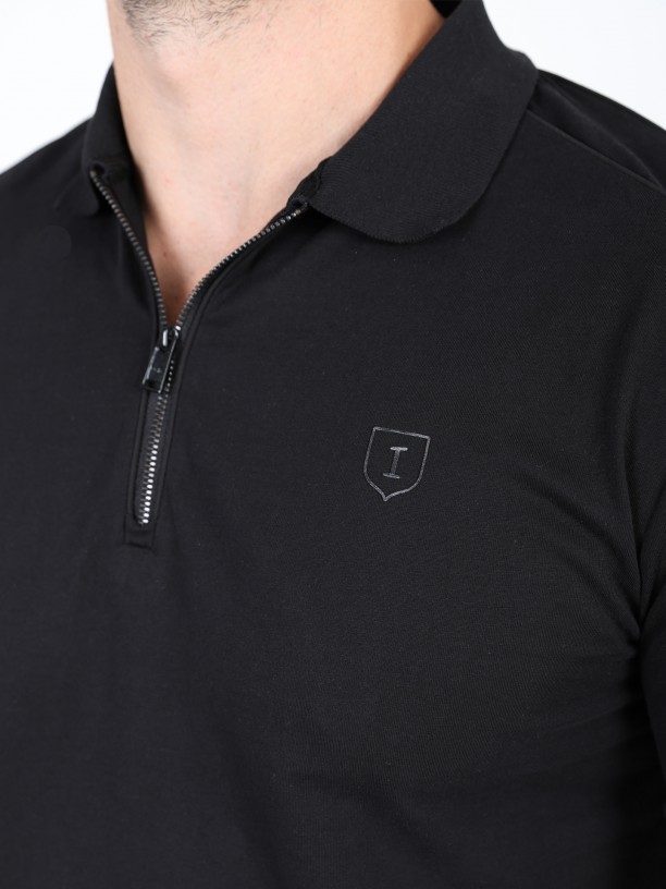 100% cotton polo with zip