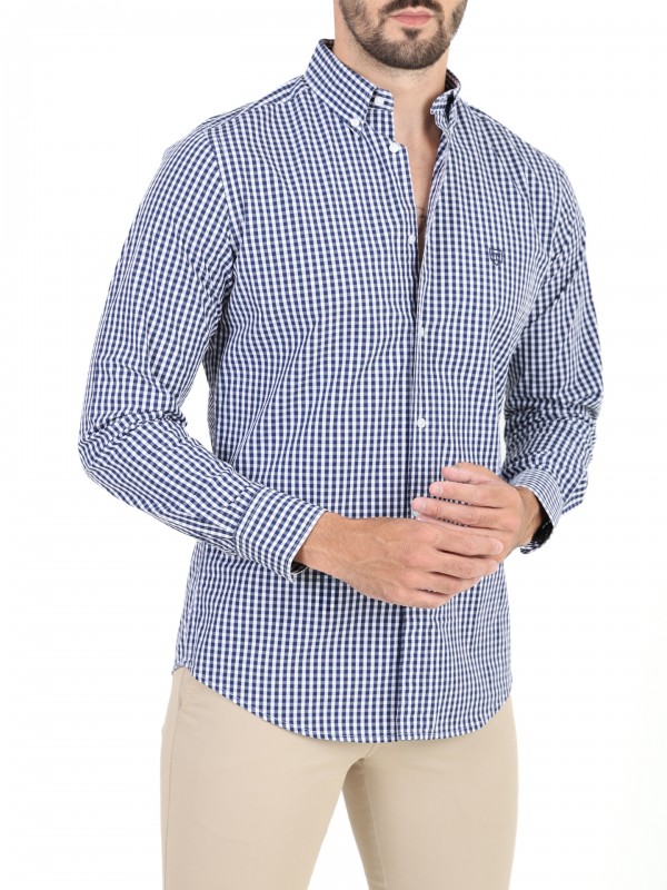 Camisa de algodn estampado cuadros