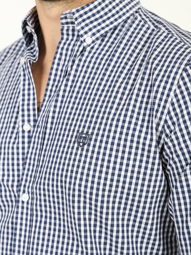 Camisa de algodn estampado cuadros