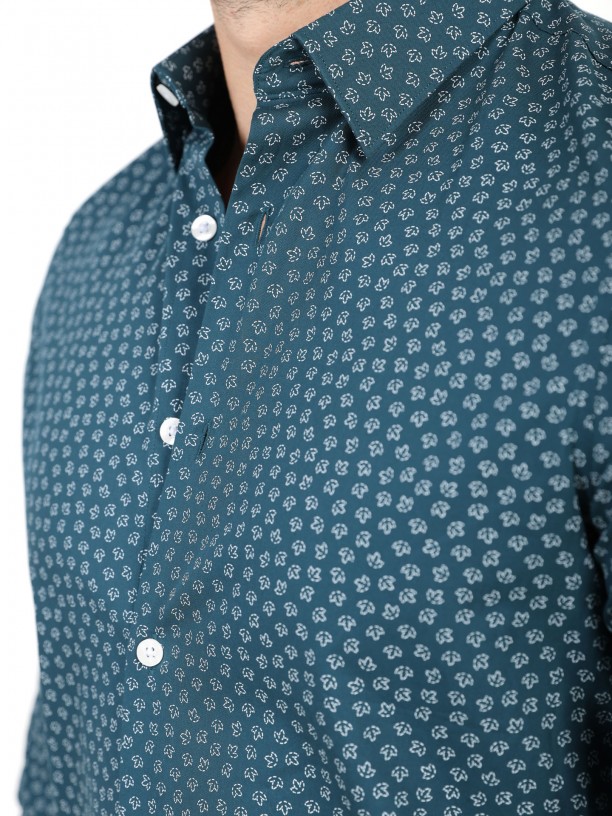 Camisa de algodn estampado hojas