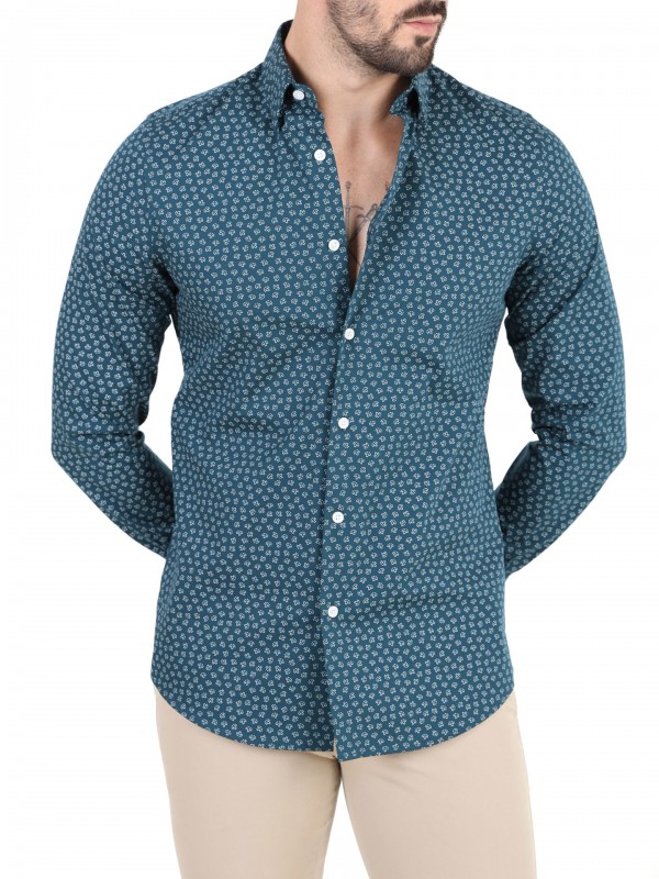 Camisa de algodn estampado hojas