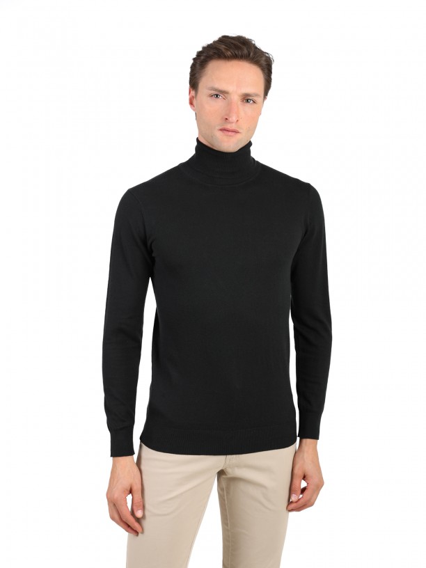 High neck cotton cashmere sweater