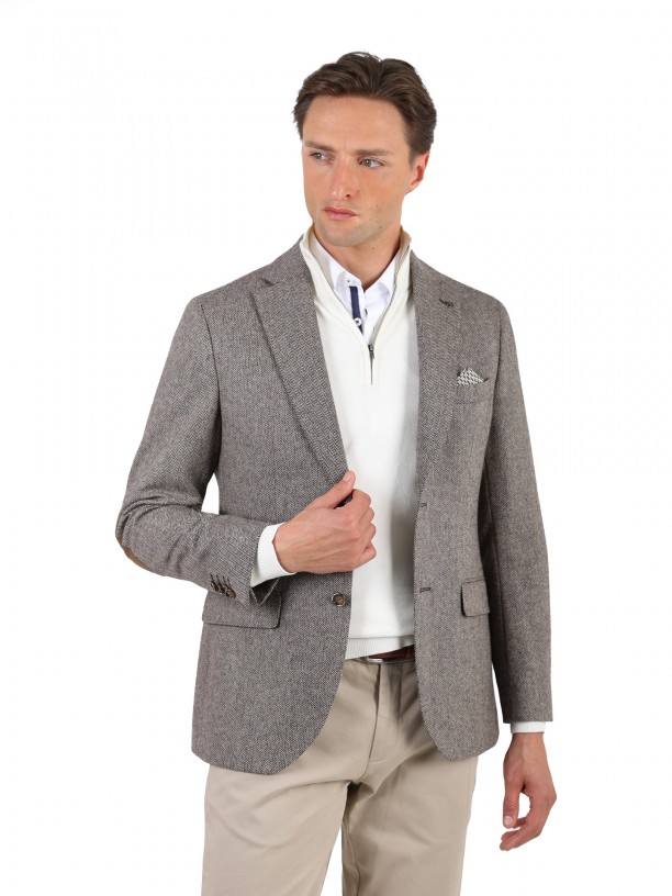 Wool blazer with elbow patches