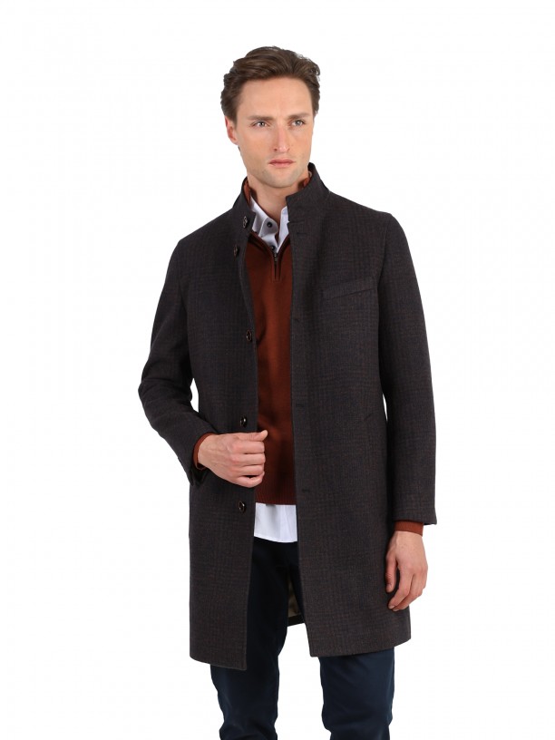 Pattern slim fit overcoat