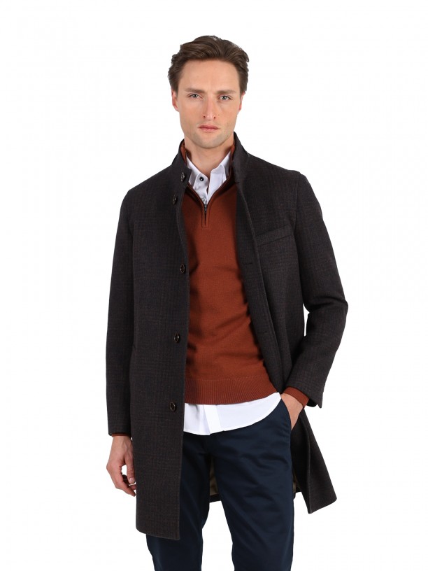 Pattern slim fit overcoat