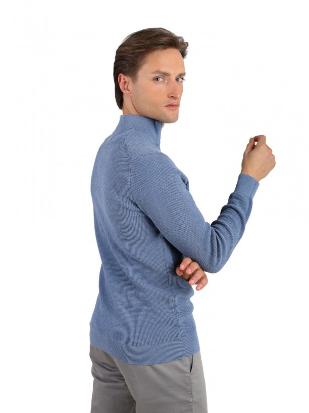 Knit sweater with half zip closure