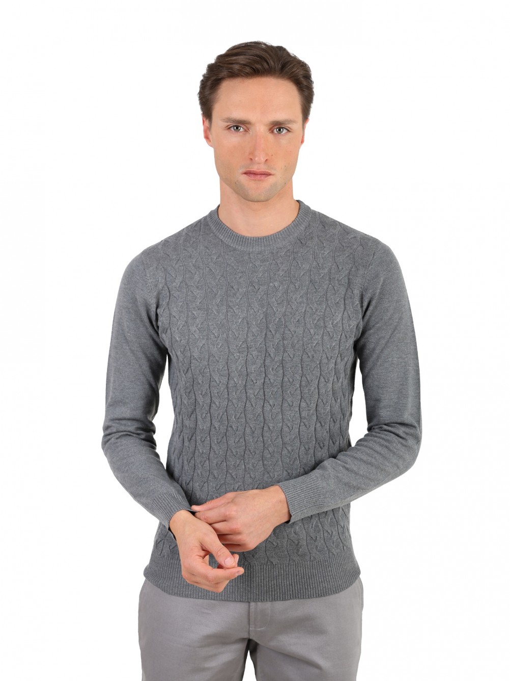 Camisola de malha com efeito entrançado