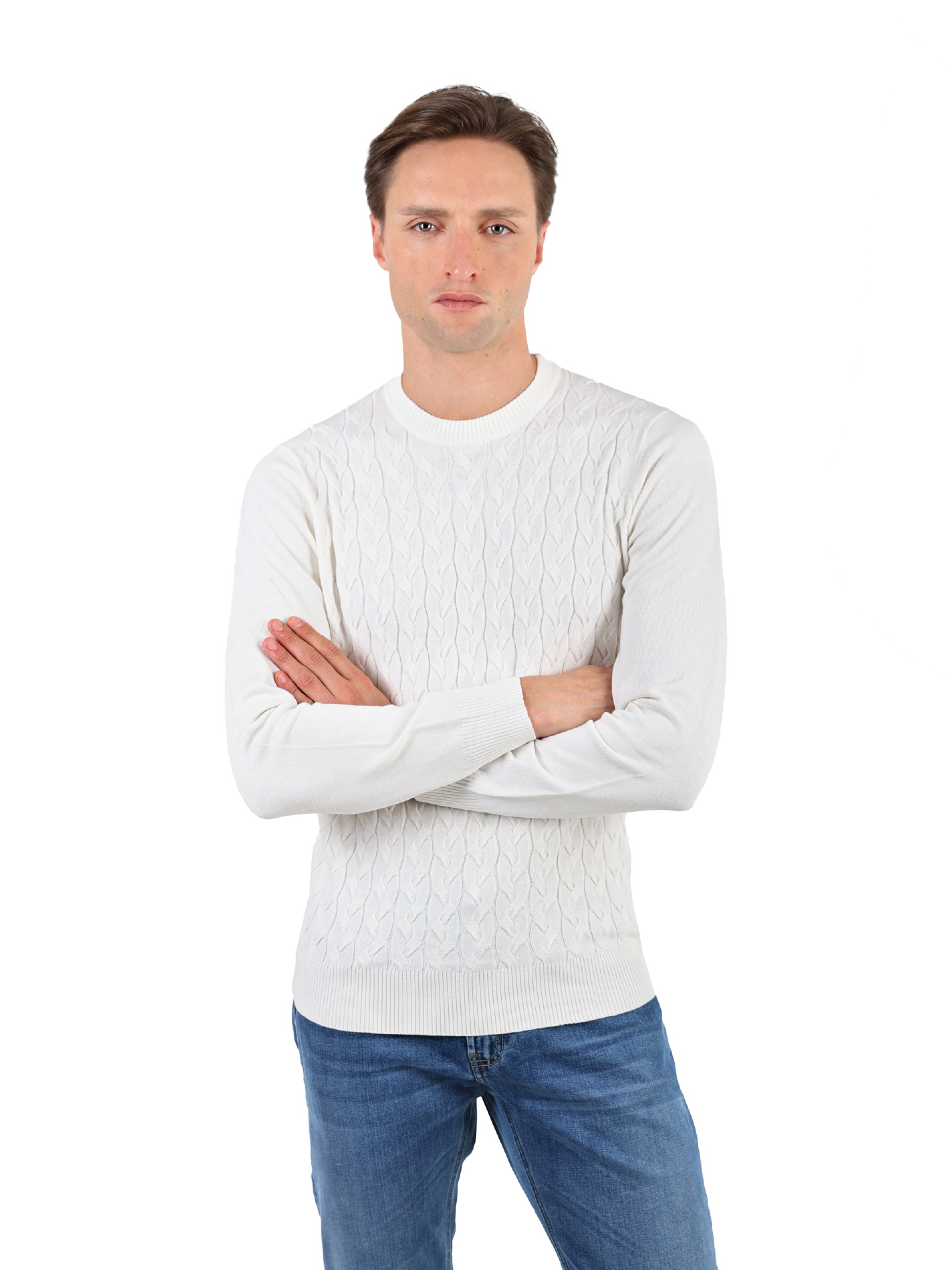 Knit sweater with a braided effect