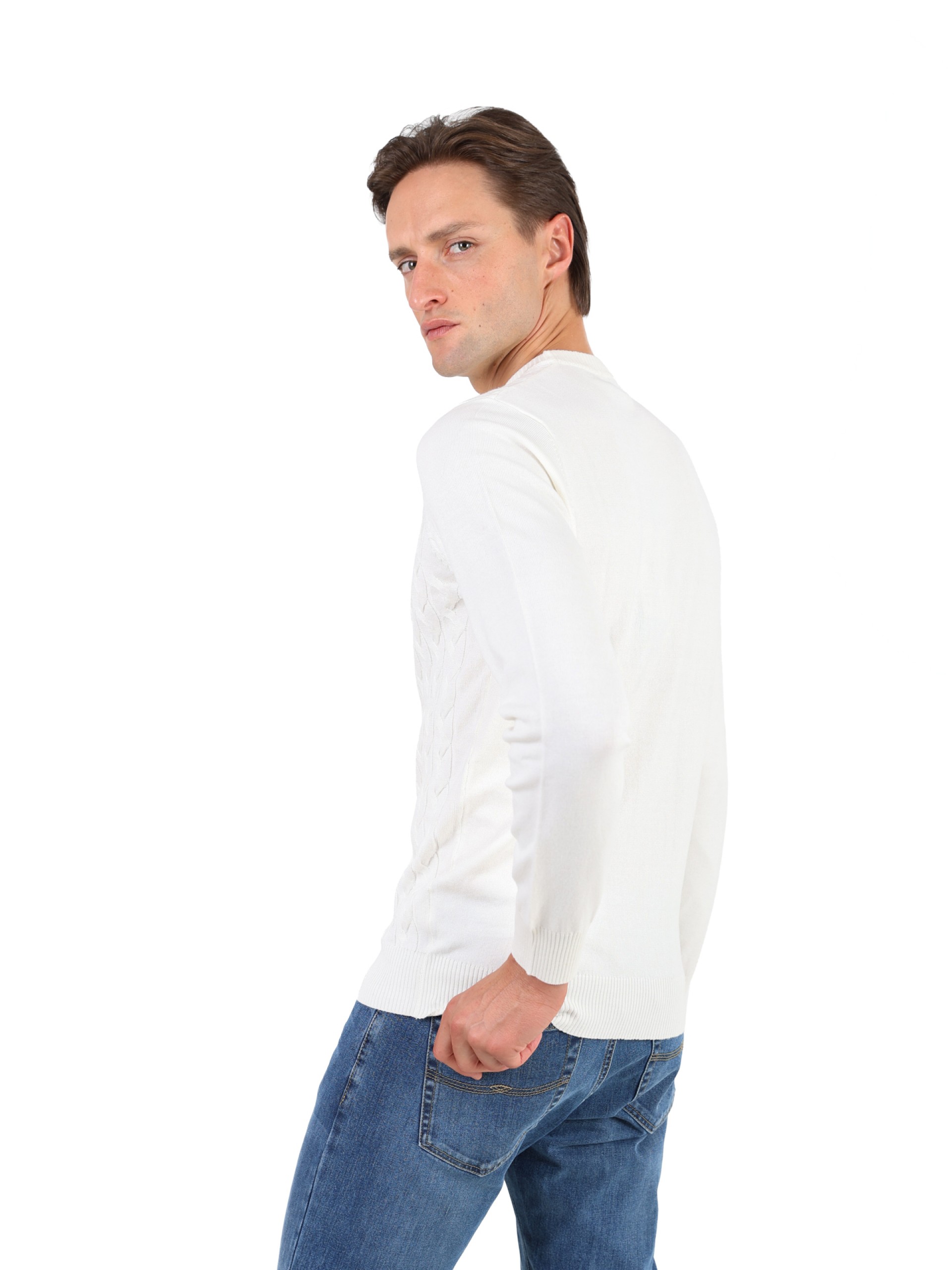 Knit sweater with a braided effect