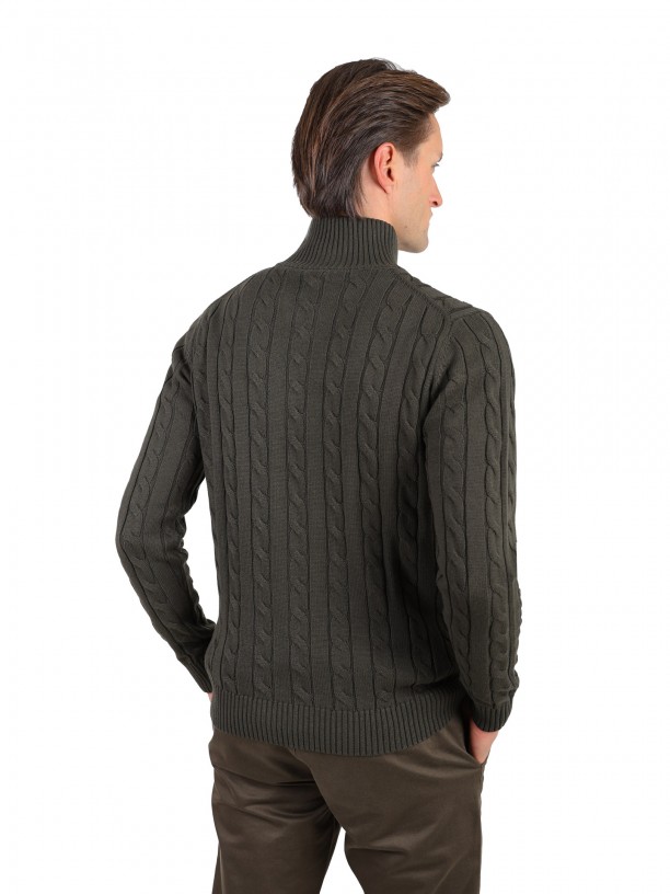 Half-zip sweater with a braided effect