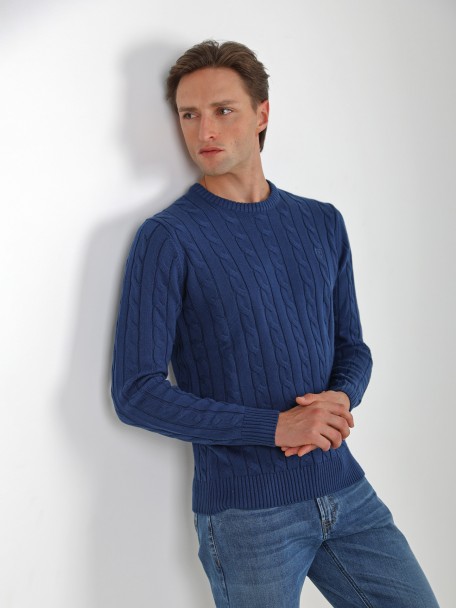 Camisola de malha de algodão efeito entrançado Camisola de malha de algodão efeito entrançado