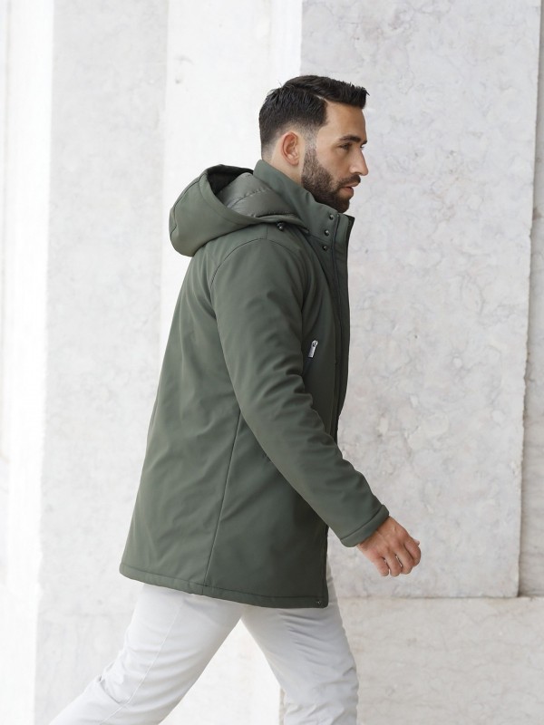 Quilted technical coat with hood