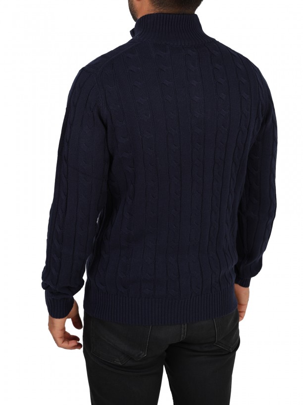 Half-zip sweater with a braided effect