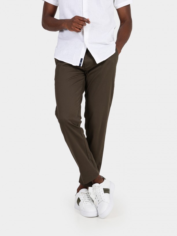 Slim fit elastic cotton chino trousers