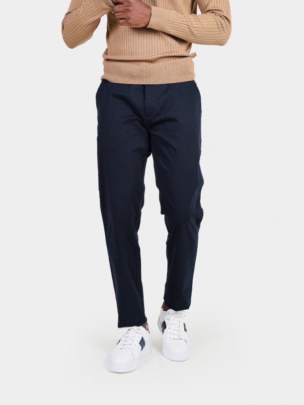 Slim fit elastic cotton chino trousers