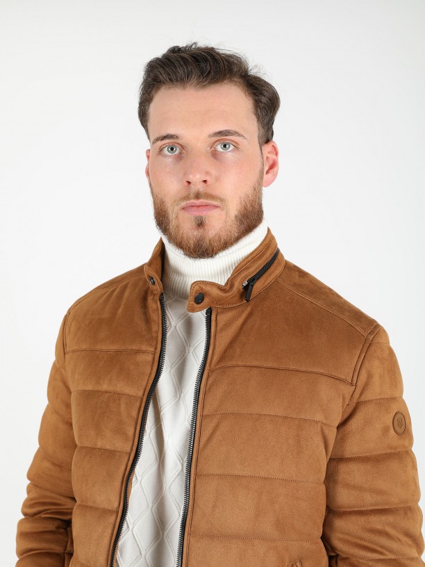 Quilted jacket with suede effect