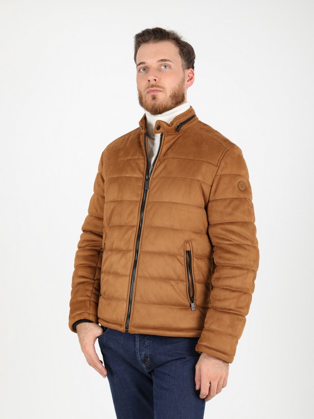 Quilted jacket with suede effect