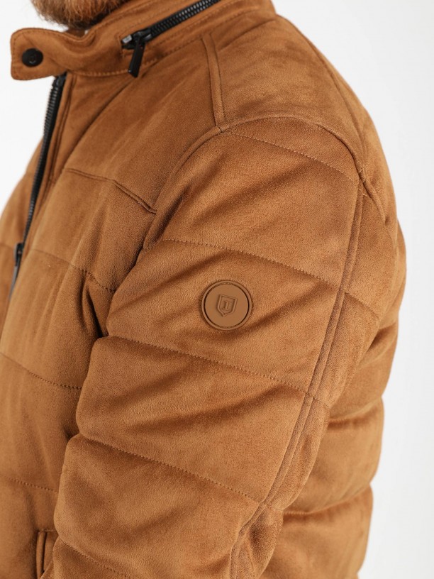 Quilted jacket with suede effect