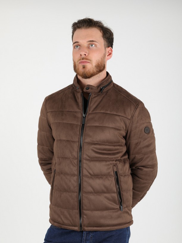 Quilted jacket with suede effect