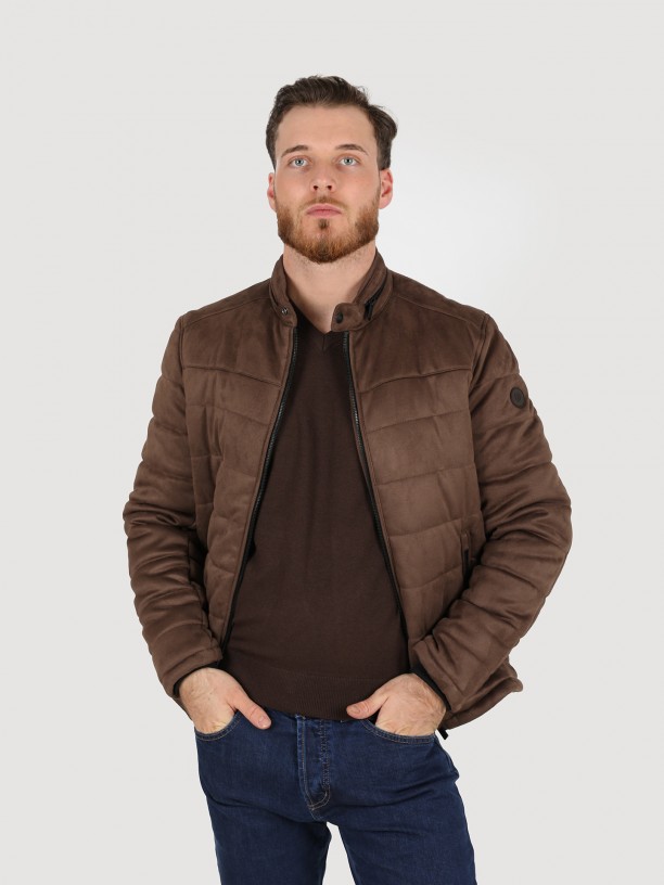 Quilted jacket with suede effect