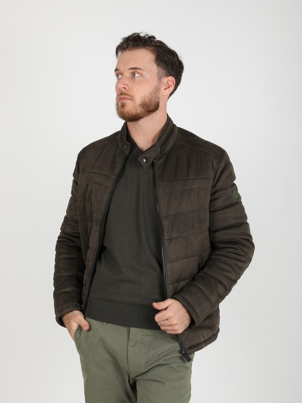 Quilted jacket with suede effect