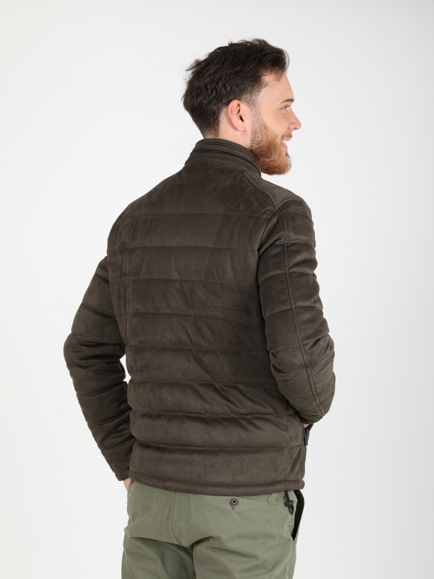 Quilted jacket with suede effect