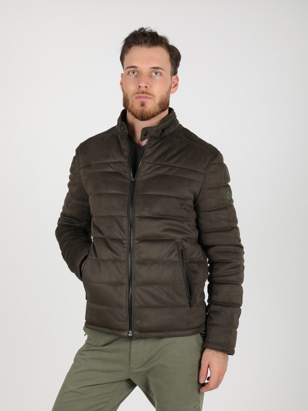 Quilted jacket with suede effect