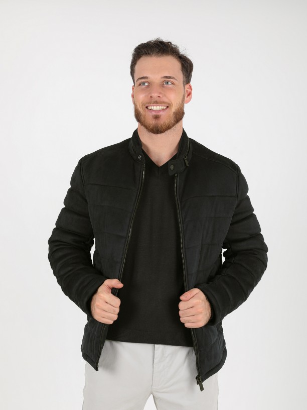 Quilted jacket with suede effect