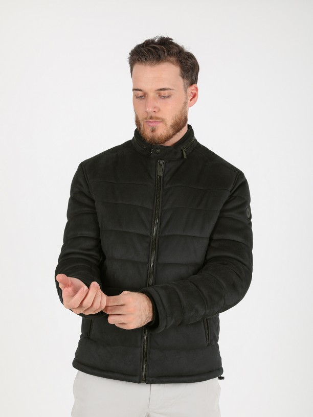 Quilted jacket with suede effect