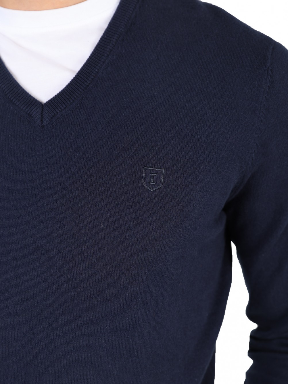 Camisola de gola em V de algodão