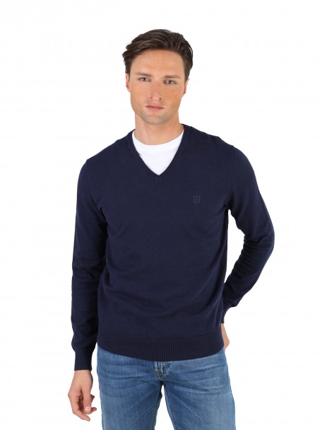 Camisola de gola em V de algod�o