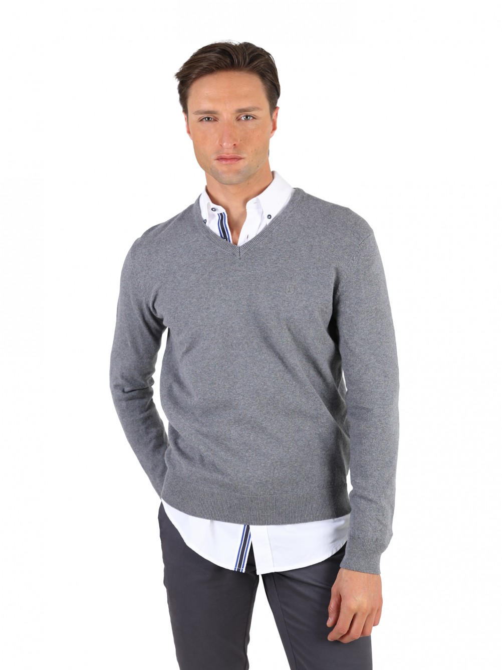 Camisola de gola em V de algodão