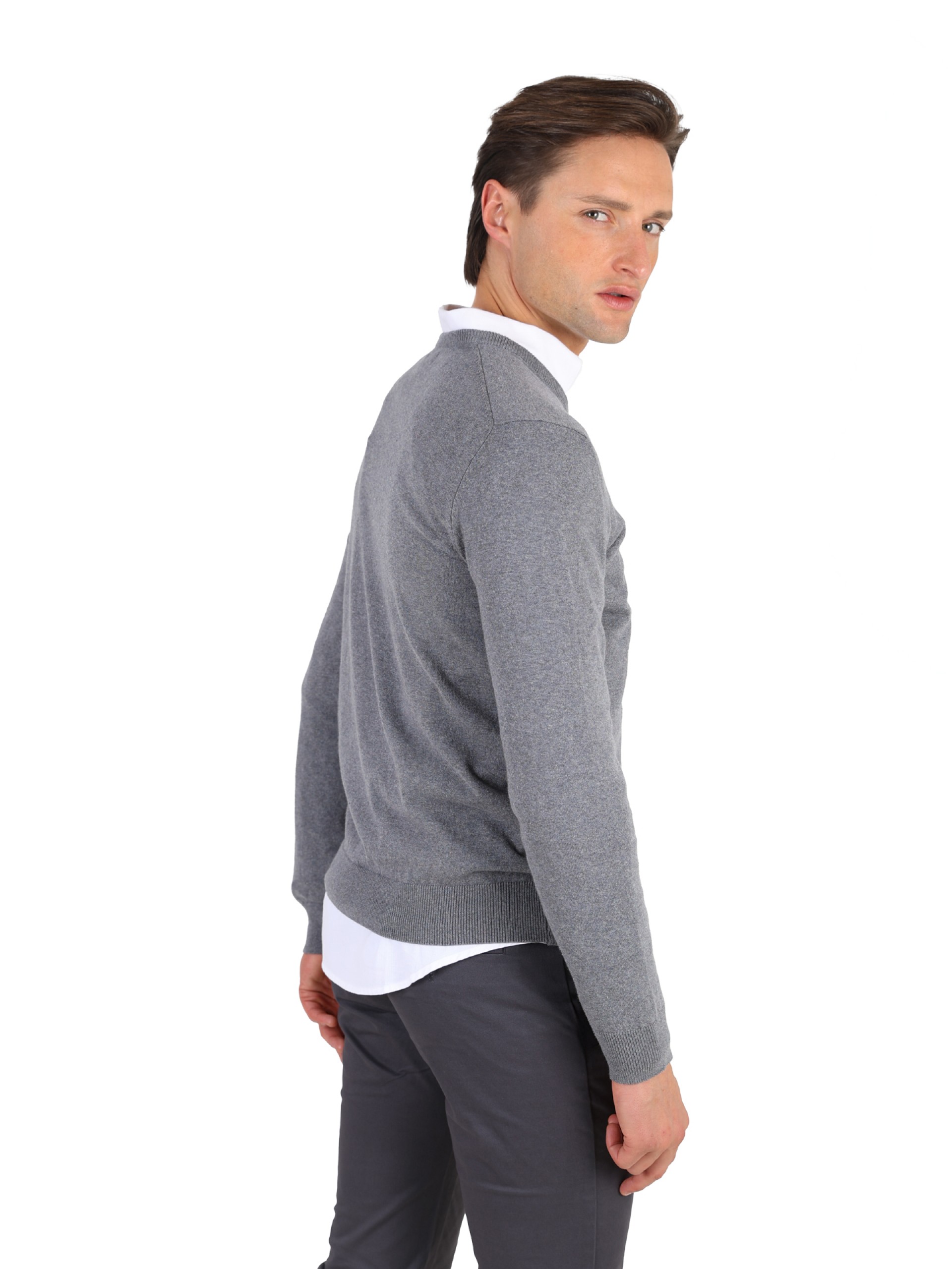 Camisola de gola em V de algodão