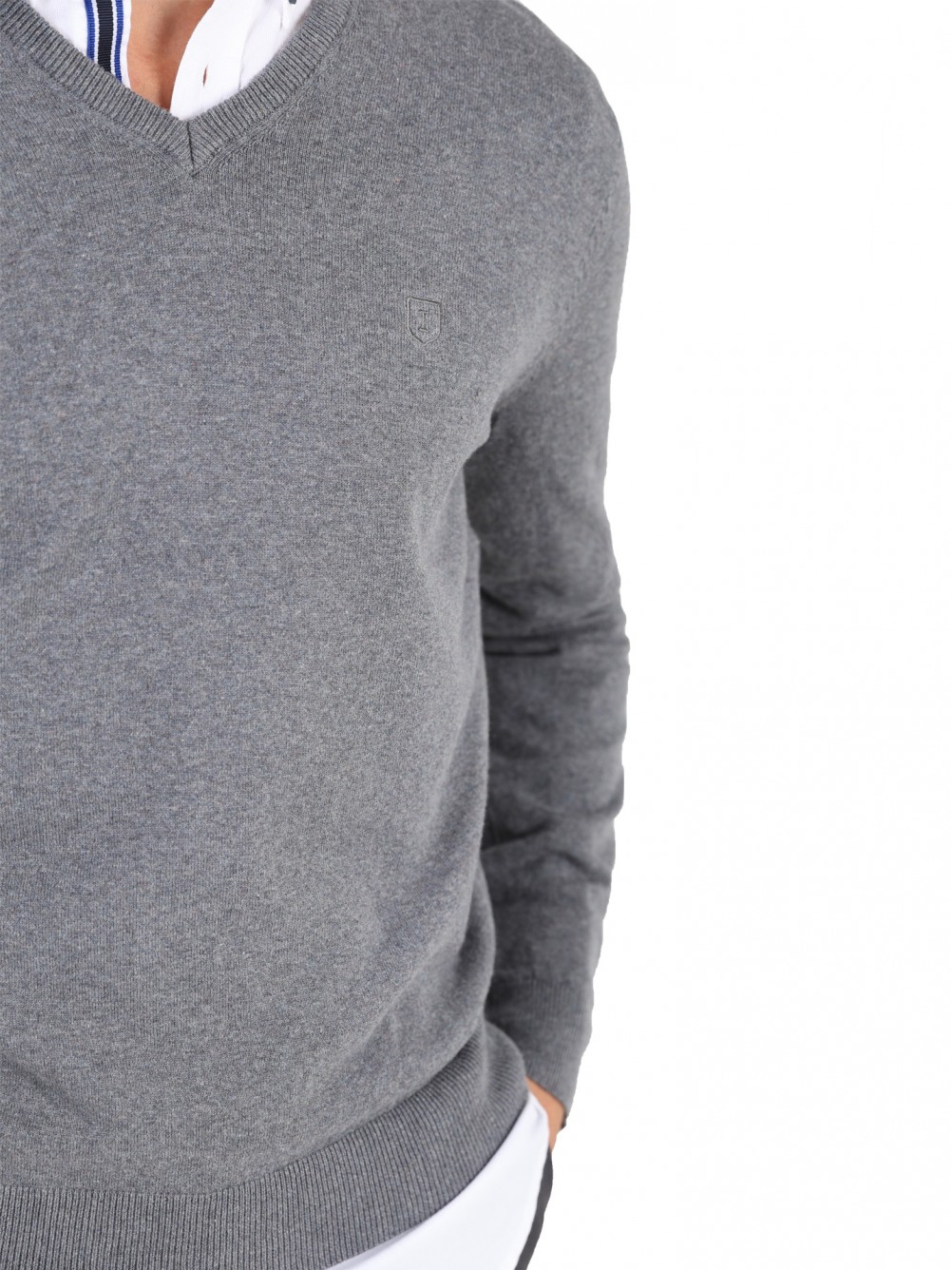 Camisola de gola em V de algodão