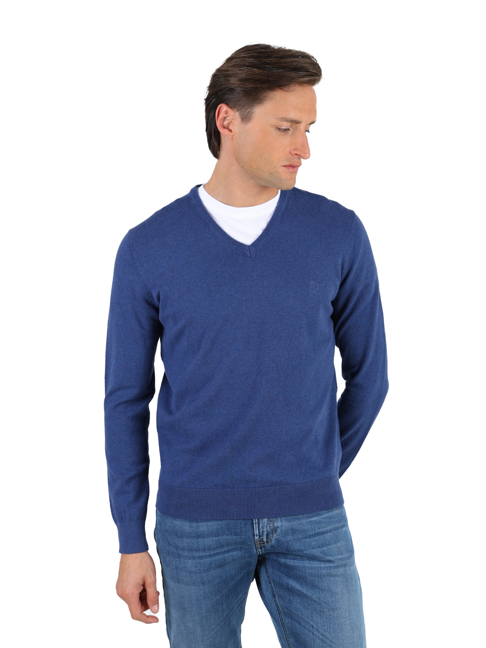 Camisola de gola em V de algodão