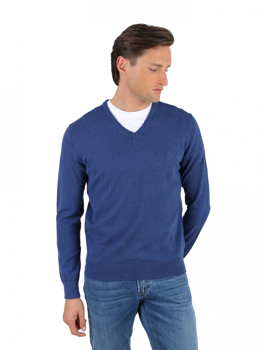 Camisola de gola em V de algodão