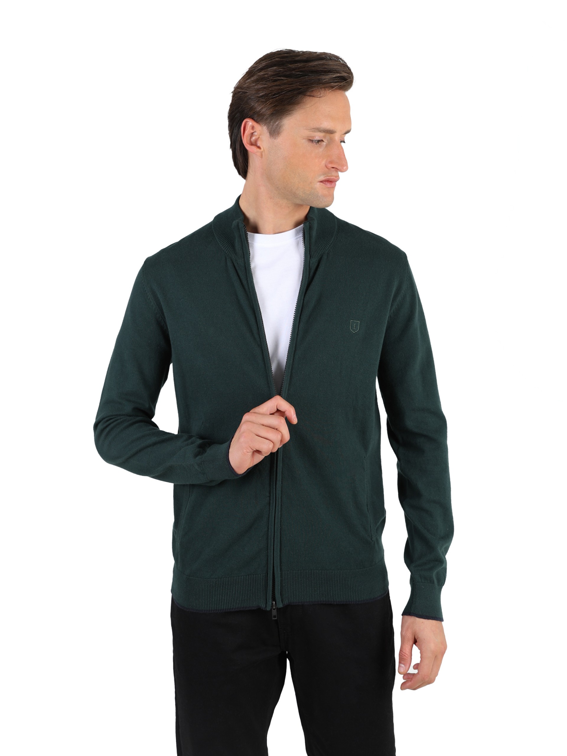 Cárdigan de punto liso con cremallera