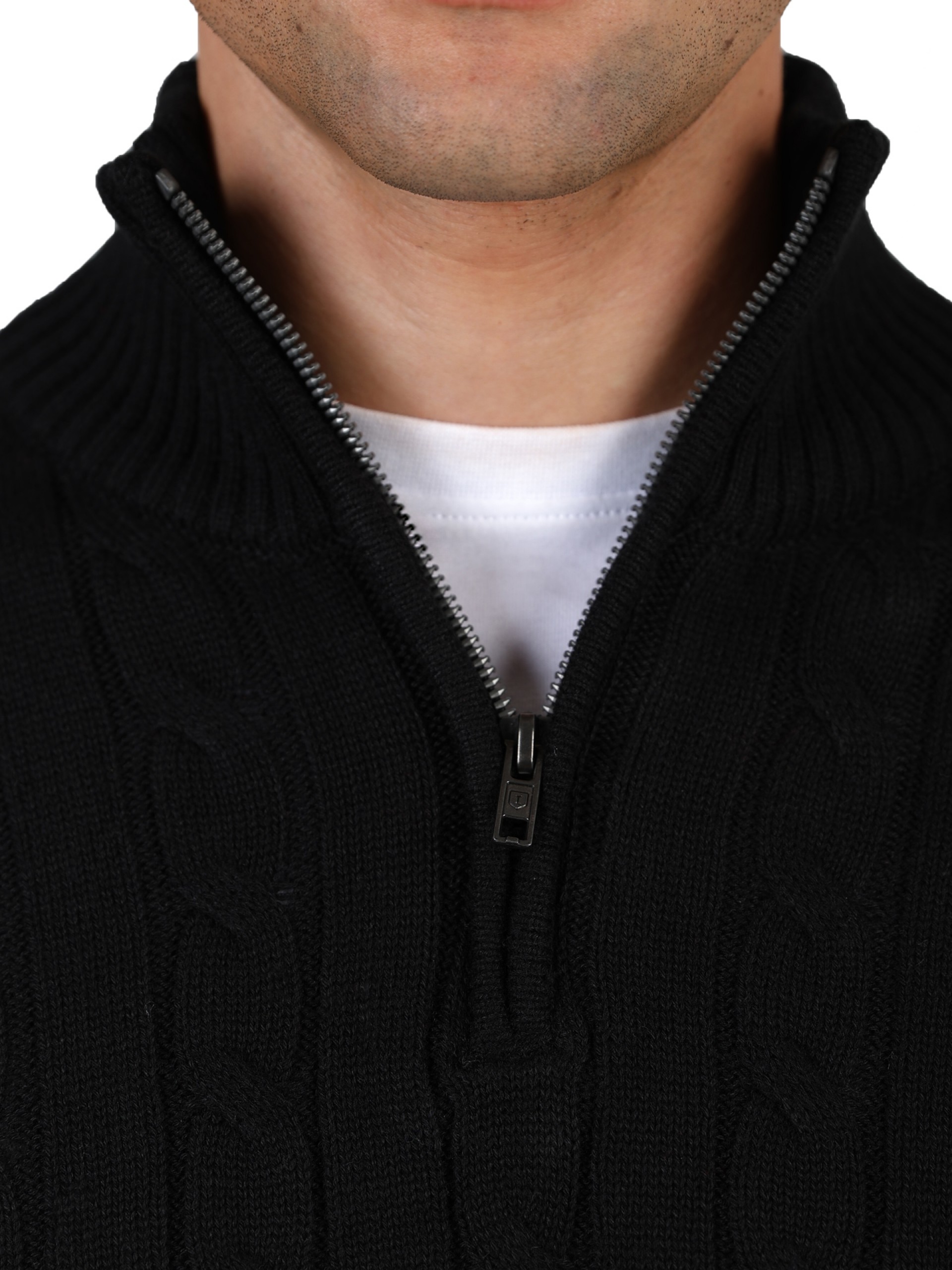 Camisola meio fecho com efeito entrelaçado