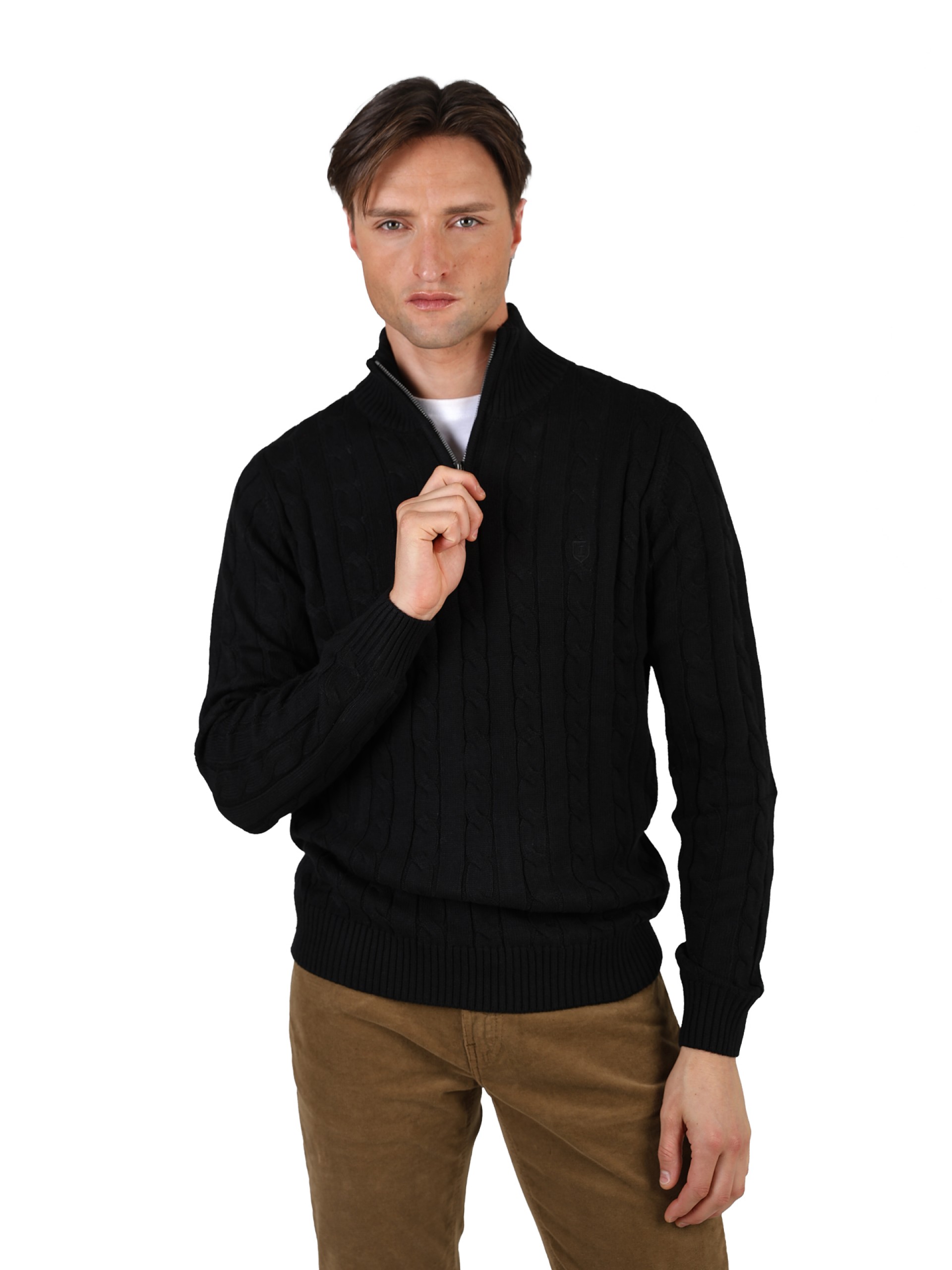 Camisola meio fecho com efeito entrelaçado