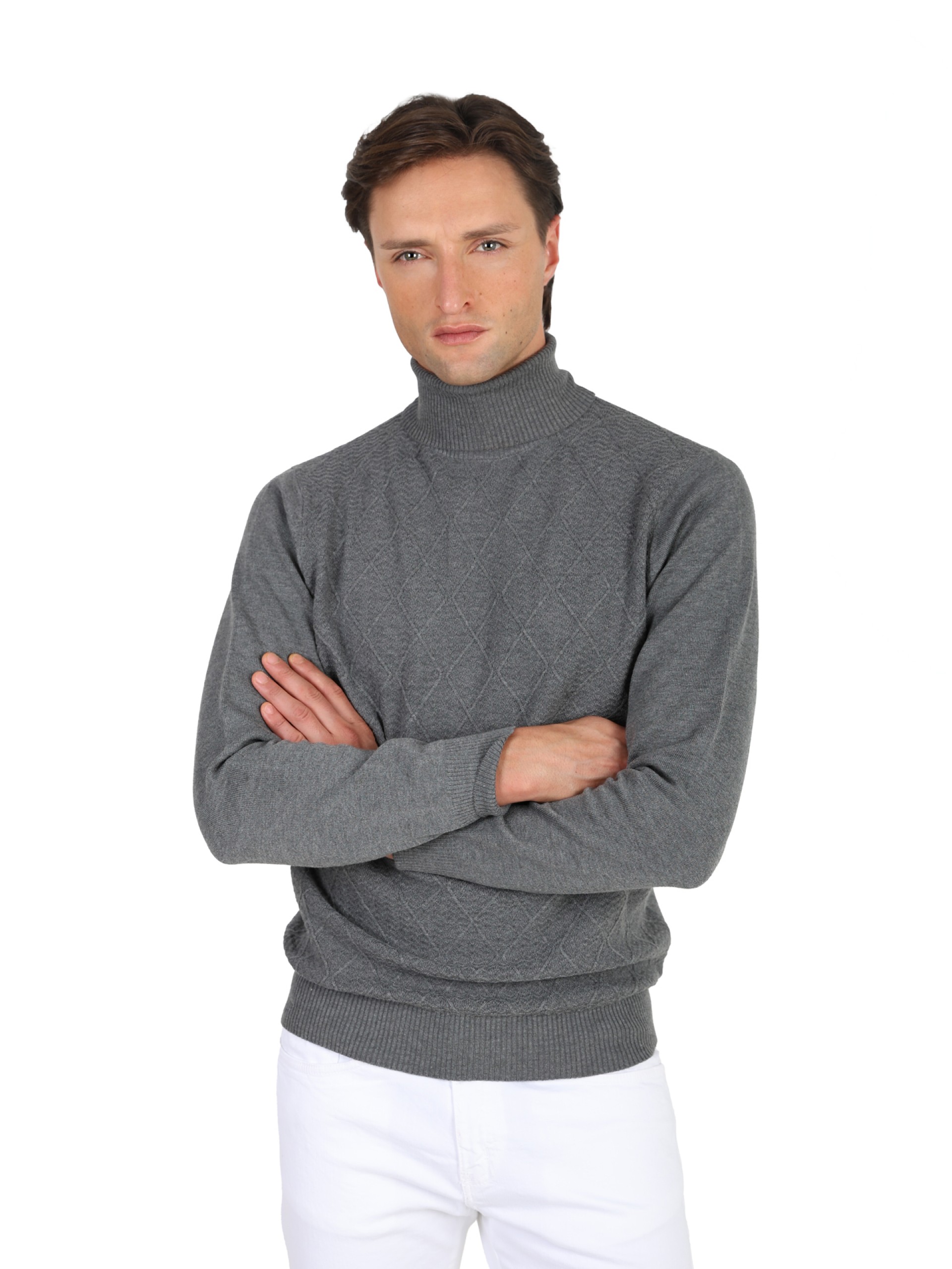 Camisola de gola alta com efeito entrançado