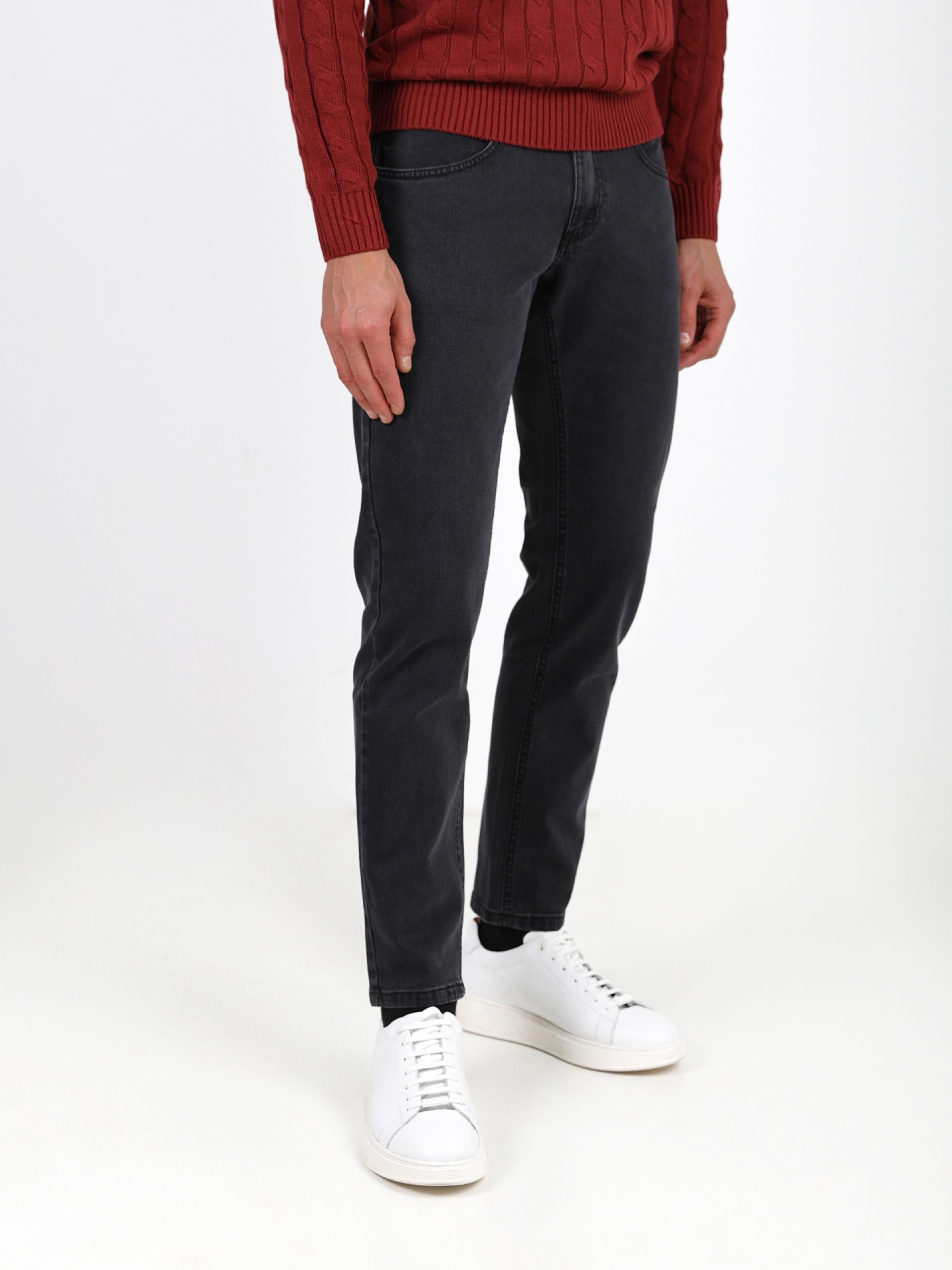 Stretch cotton denim trousers