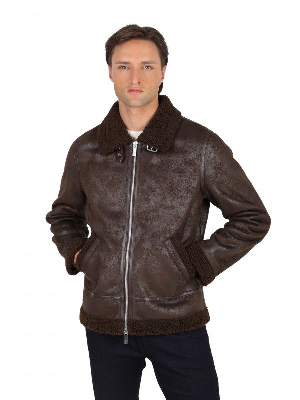 Blusão aviador com pormenores em pêlo Blusão aviador com pormenores em pêlo