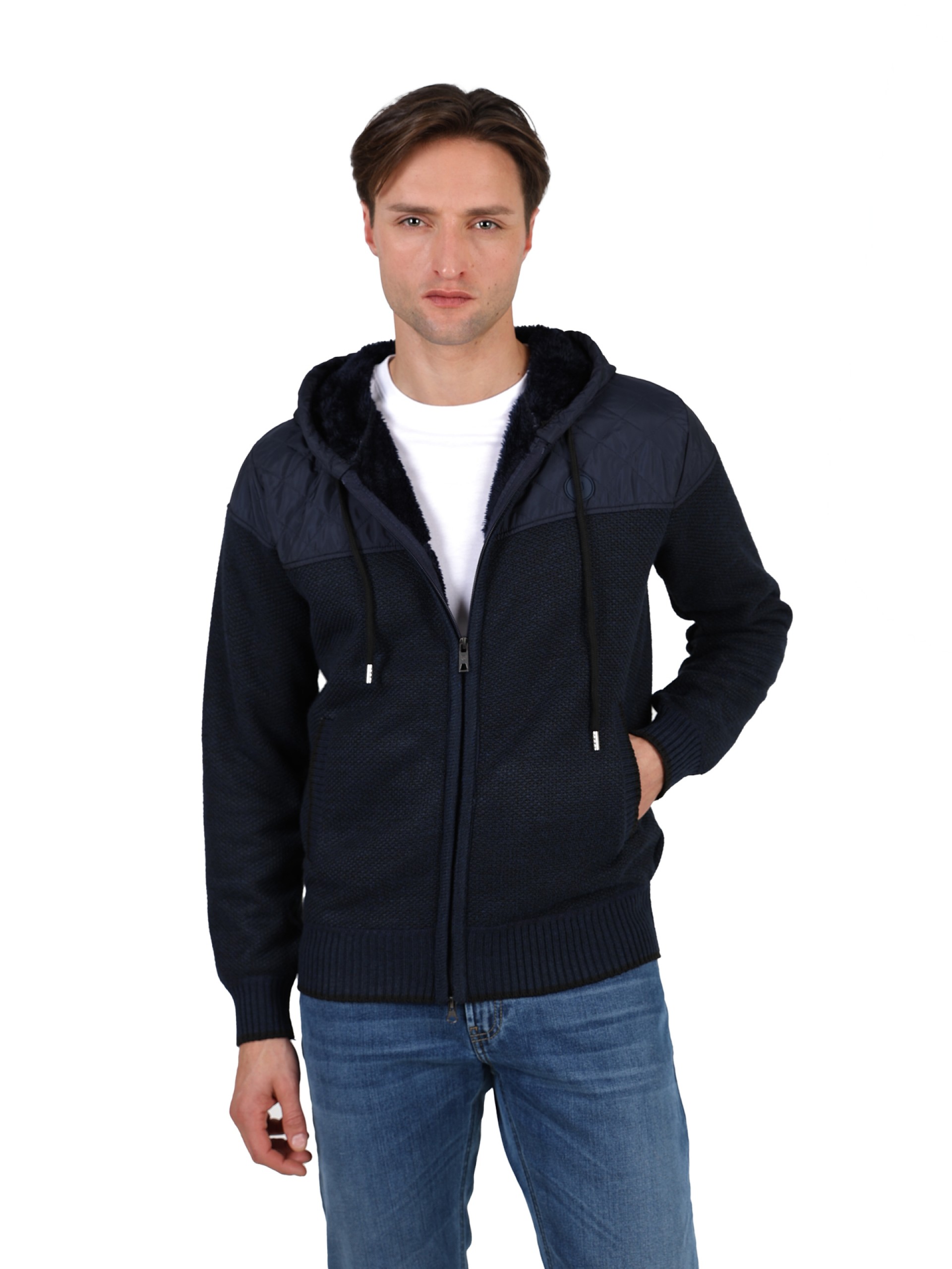 Knit jacket with brushed fleece