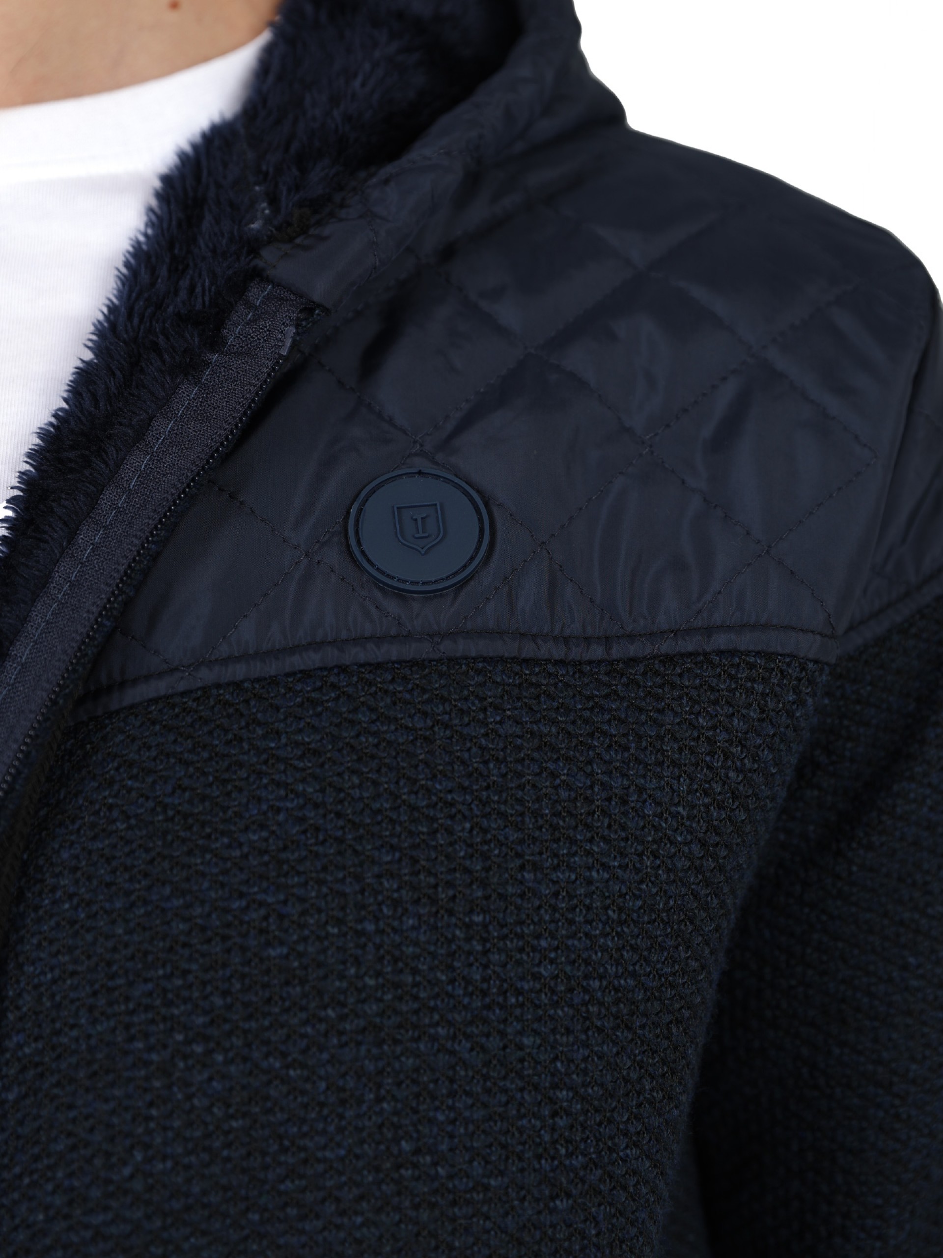 Knit jacket with brushed fleece