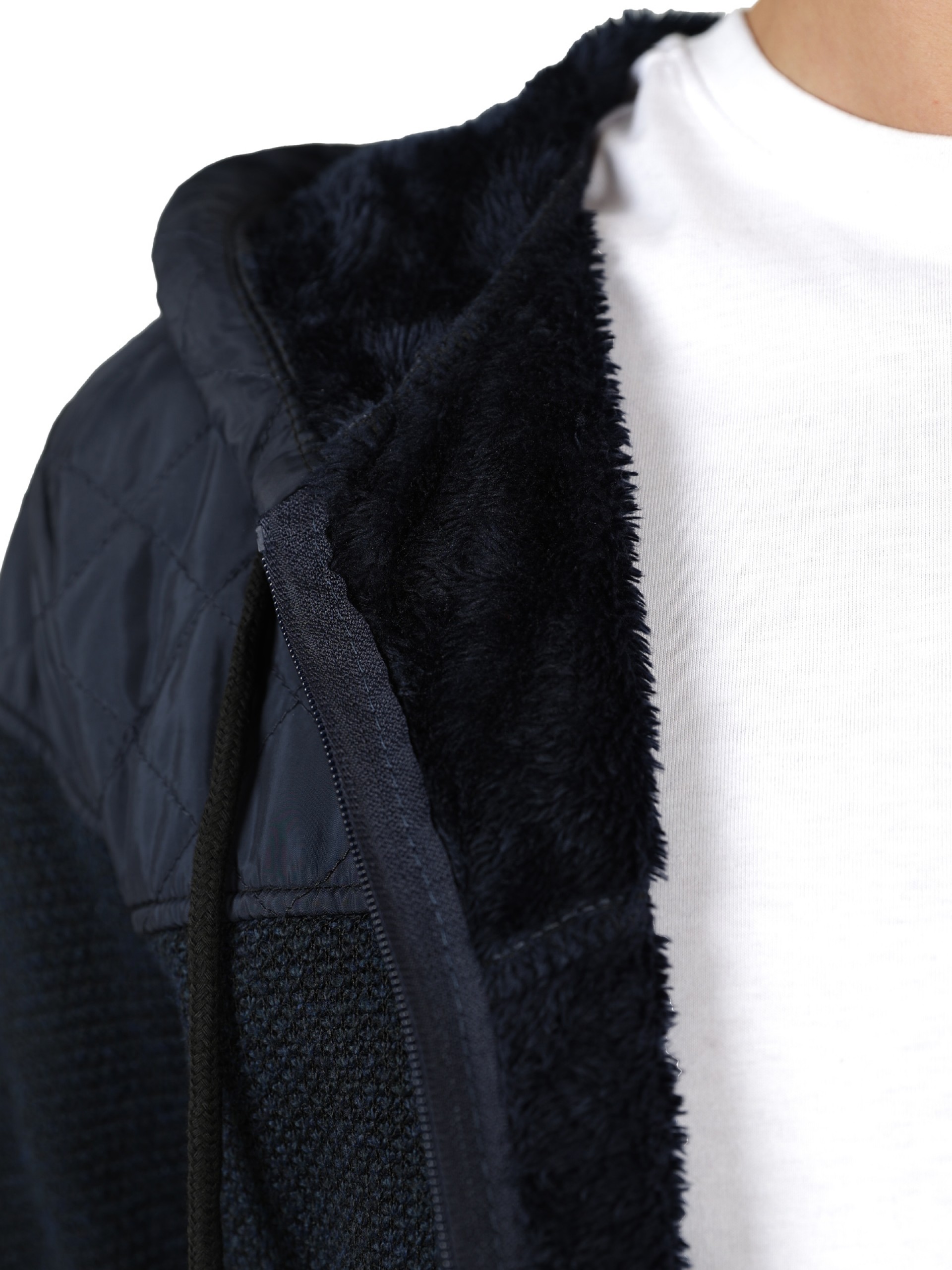 Knit jacket with brushed fleece