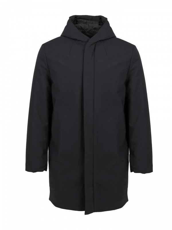 Quilted technical coat with hood