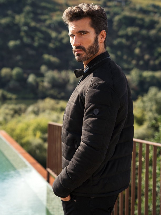 Quilted jacket with suede effect