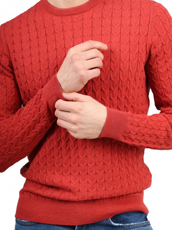 Camisola de malha de algodão efeito entrançado Camisola de malha de algodão efeito entrançado