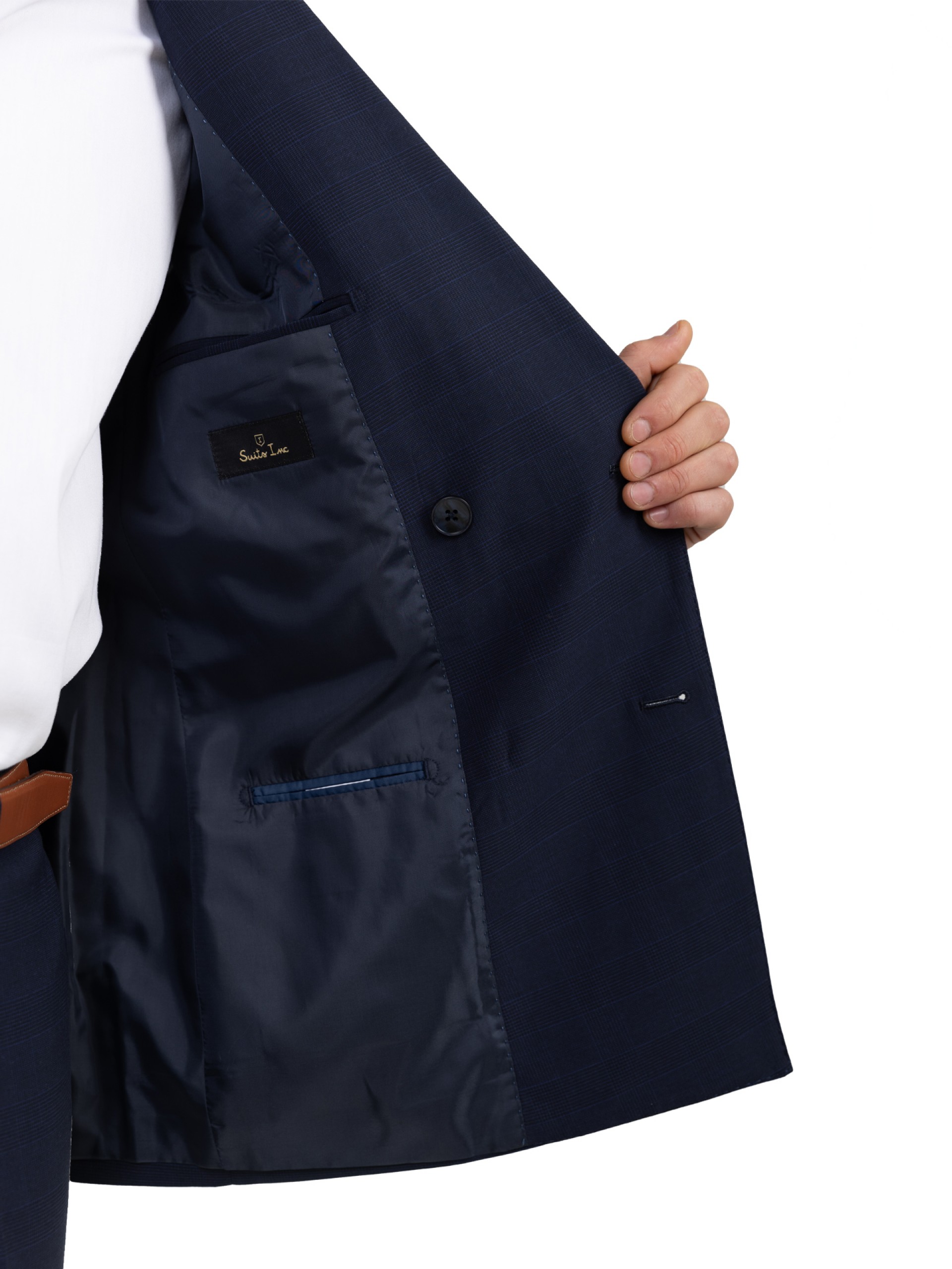 Blue double-breasted patterned suit